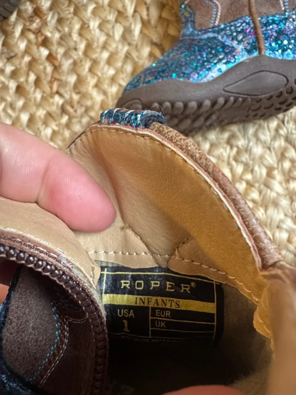 Roper 1 Infant Baby Girl Kids  Boots Blue Glitter Brown